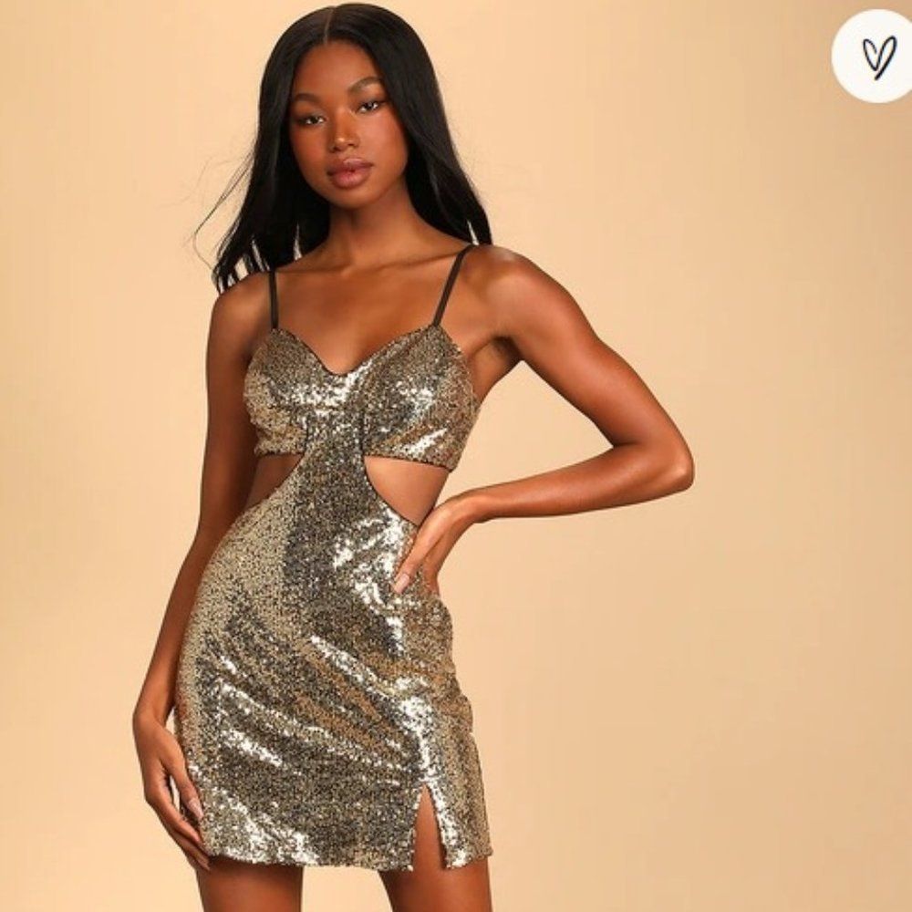 LuLu's Lustrous and Luxe Gold Sequin Cutout Bodycon Mini Dress